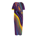 Psychedelic Trippy Fractal Print Short Sleeve Long Nightdress