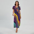 Psychedelic Trippy Fractal Print Short Sleeve Maxi Dress