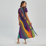Psychedelic Trippy Fractal Print Short Sleeve Maxi Dress