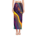 Psychedelic Trippy Fractal Print Side Slit Maxi Skirt