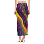 Psychedelic Trippy Fractal Print Side Slit Maxi Skirt