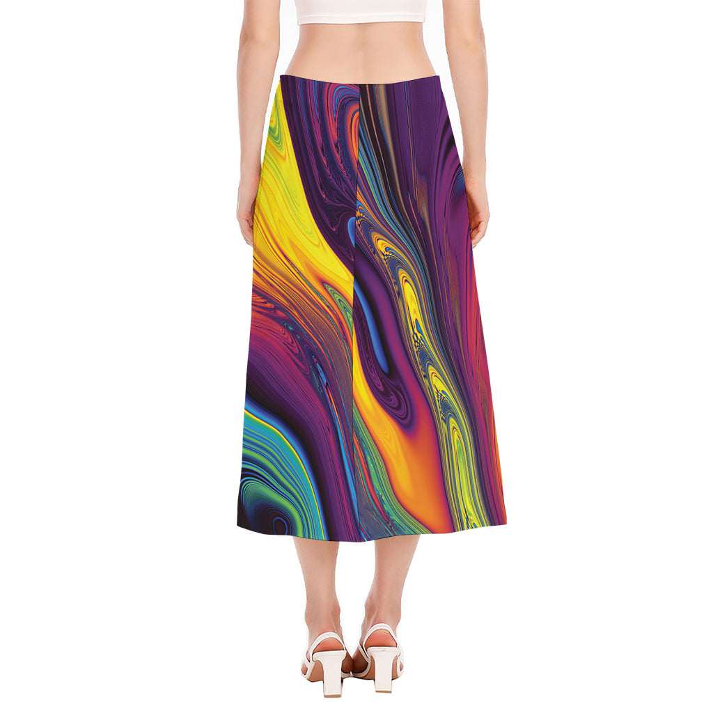 Psychedelic Trippy Fractal Print Side Slit Midi Skirt