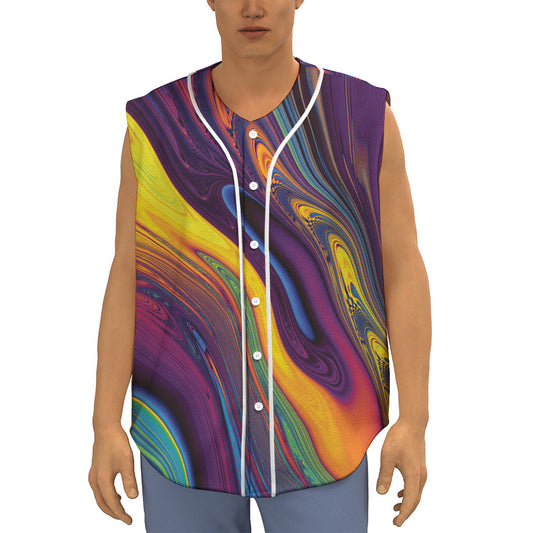 Psychedelic Trippy Fractal Print Sleeveless Baseball Jersey