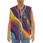 Psychedelic Trippy Fractal Print Sleeveless Baseball Jersey