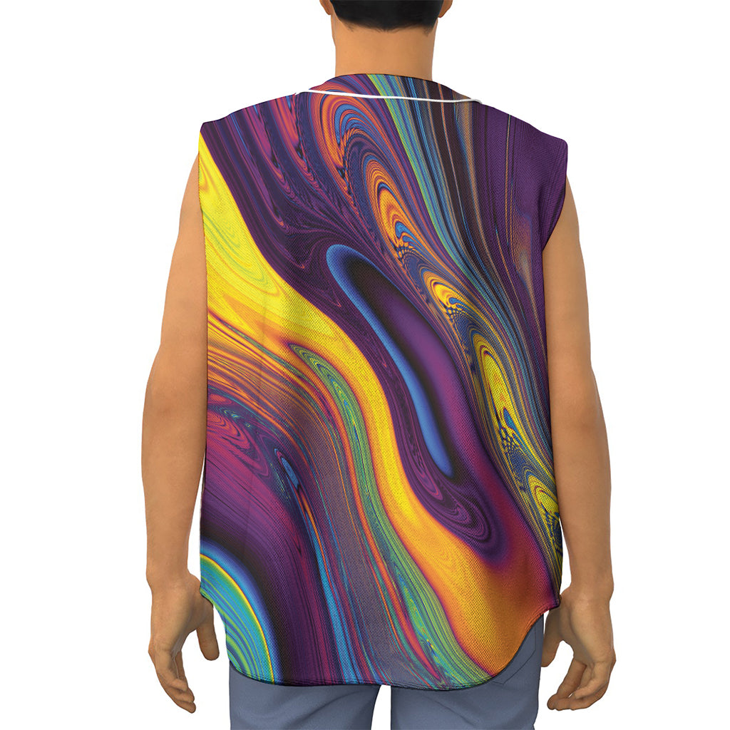 Psychedelic Trippy Fractal Print Sleeveless Baseball Jersey