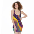 Psychedelic Trippy Fractal Print Sleeveless Bodycon Dress
