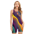 Psychedelic Trippy Fractal Print Sleeveless One Piece Swimsuit