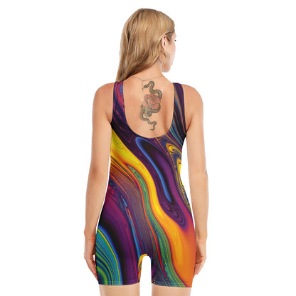 Psychedelic Trippy Fractal Print Sleeveless One Piece Swimsuit
