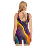 Psychedelic Trippy Fractal Print Sleeveless One Piece Swimsuit