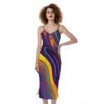 Psychedelic Trippy Fractal Print Slim Fit Midi Cami Dress