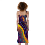 Psychedelic Trippy Fractal Print Slim Fit Midi Cami Dress