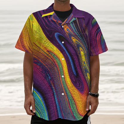 Psychedelic Trippy Fractal Print Textured Short Sleeve Shirt