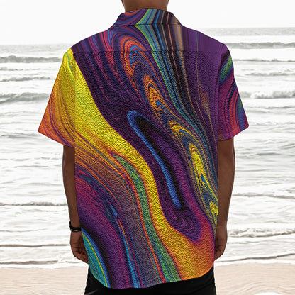 Psychedelic Trippy Fractal Print Textured Short Sleeve Shirt