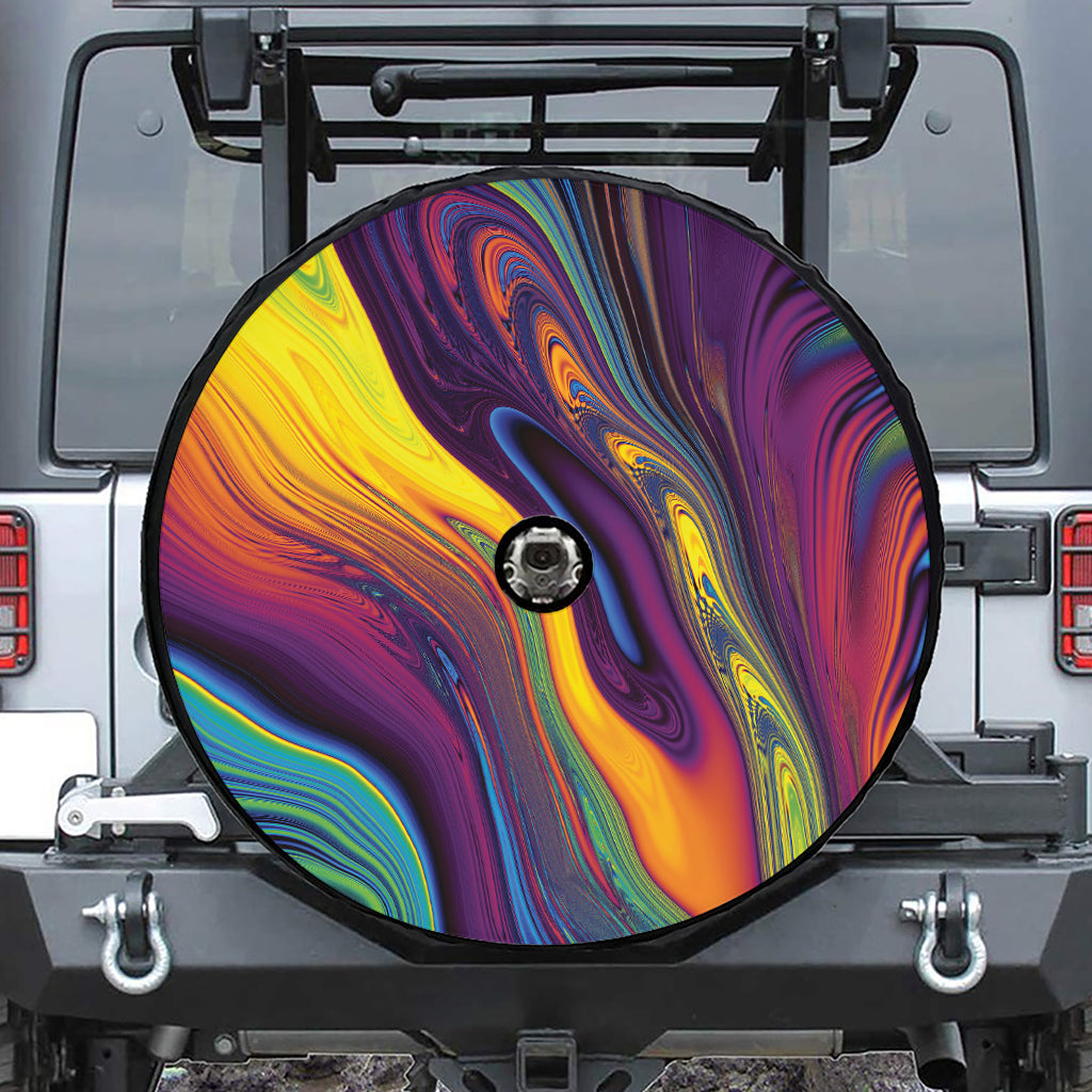 Psychedelic Trippy Fractal Print Tire Cover With Camera Hole
