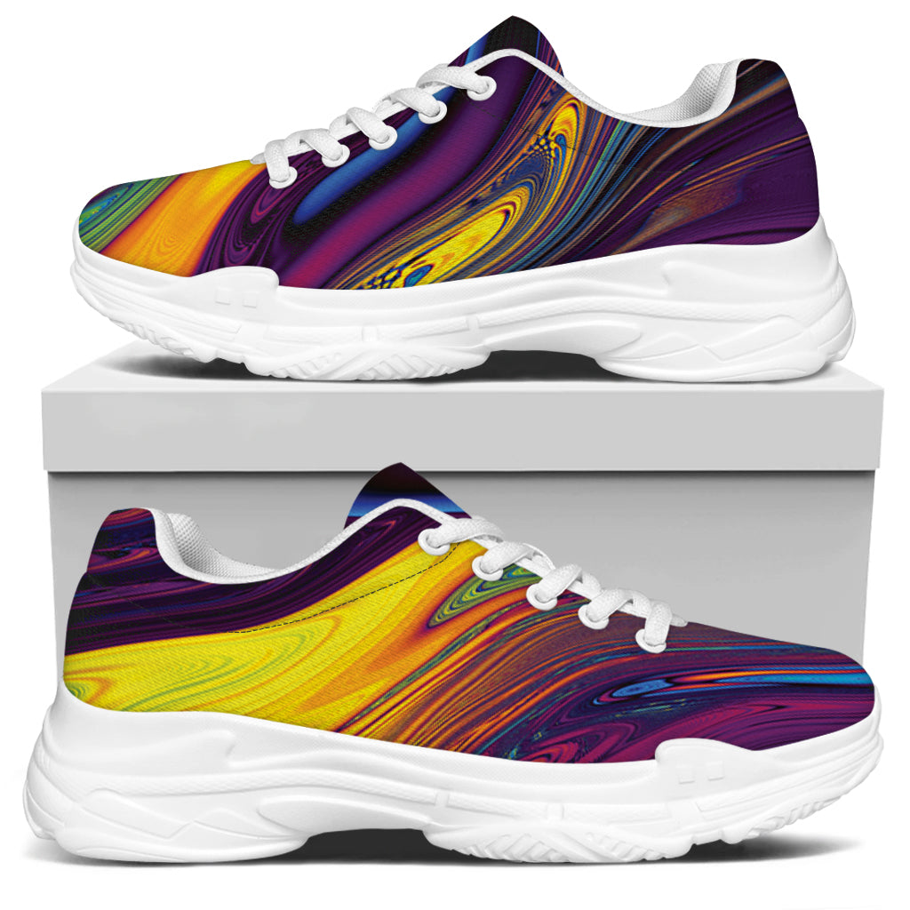Psychedelic Trippy Fractal Print White Chunky Shoes