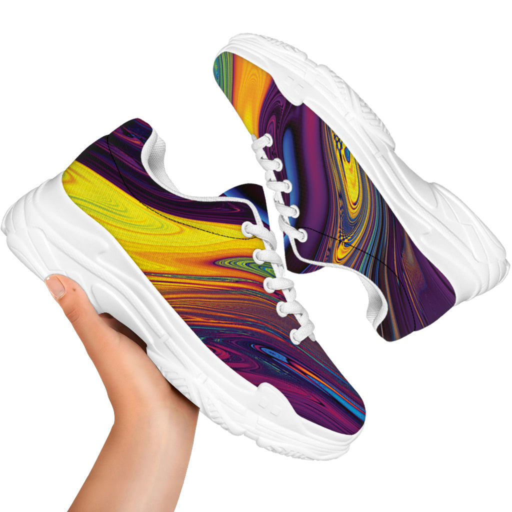 Psychedelic Trippy Fractal Print White Chunky Shoes