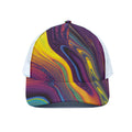 Psychedelic Trippy Fractal Print White Mesh Trucker Hat