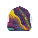 Psychedelic Trippy Fractal Print White Mesh Trucker Cap
