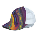 Psychedelic Trippy Fractal Print White Mesh Trucker Cap