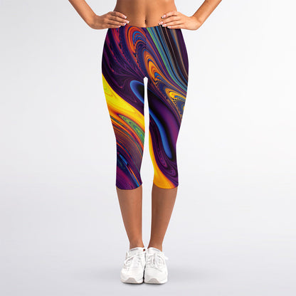 Psychedelic Trippy Fractal Print Women's Capri Leggings