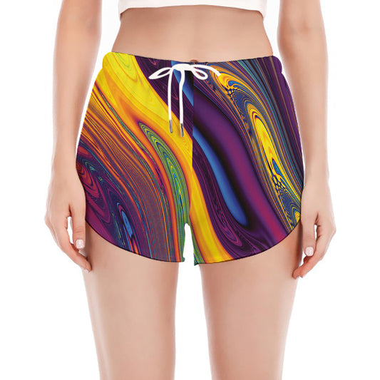 Psychedelic Trippy Fractal Print Women's Split Running Shorts