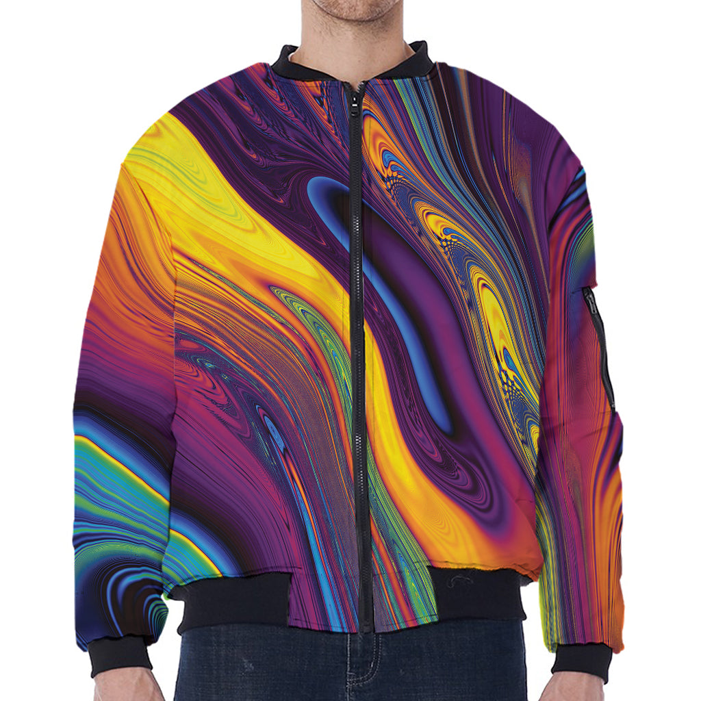 Psychedelic Trippy Fractal Print Zip Sleeve Bomber Jacket