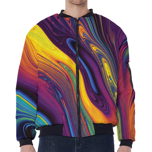 Psychedelic Trippy Fractal Print Zip Sleeve Bomber Jacket