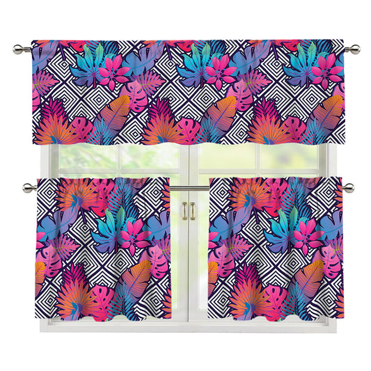 Psychedelic Tropical Aloha Pattern Print 3 Piece Kitchen Curtains