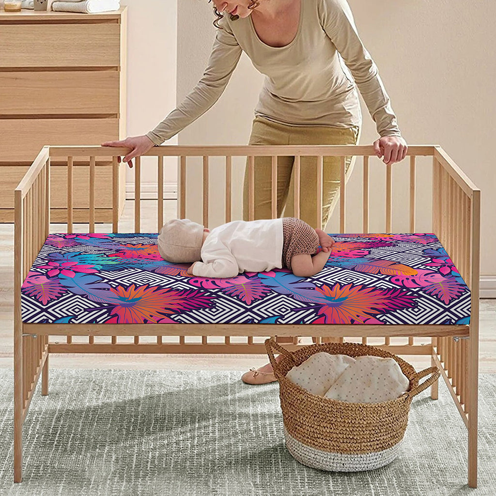 Psychedelic Tropical Aloha Pattern Print Baby Crib Sheet