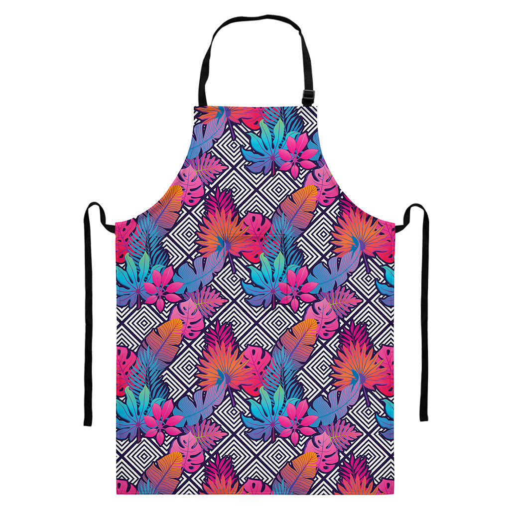 Psychedelic Tropical Aloha Pattern Print Bib Apron With Pocket