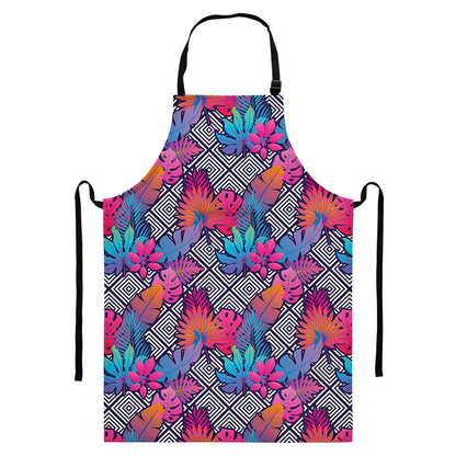 Psychedelic Tropical Aloha Pattern Print Bib Apron With Pocket