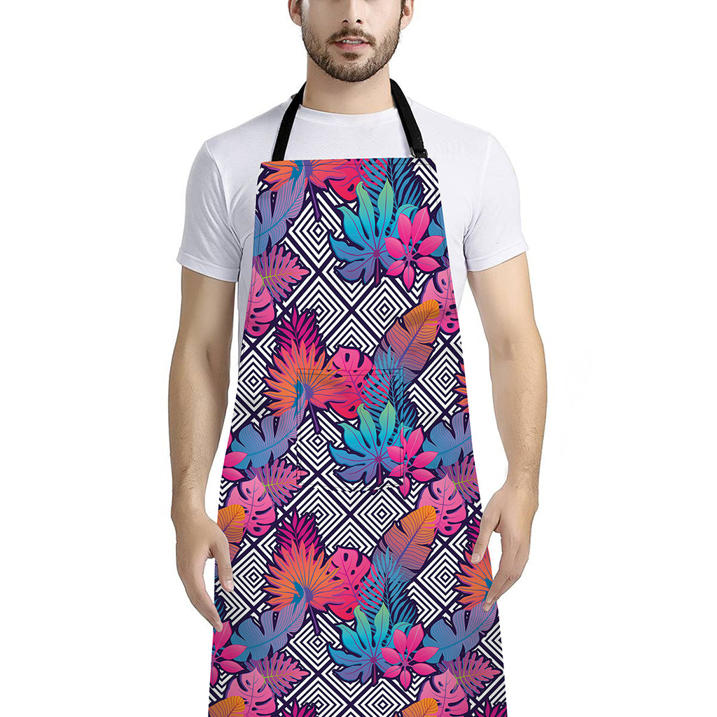 Psychedelic Tropical Aloha Pattern Print Bib Apron With Pocket