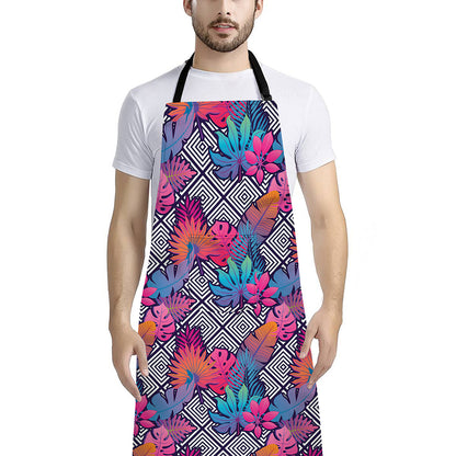 Psychedelic Tropical Aloha Pattern Print Bib Apron With Pocket