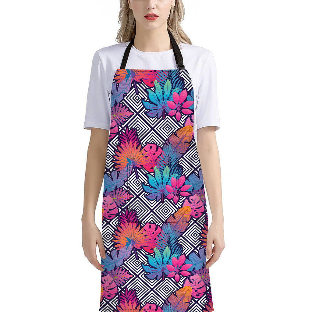 Psychedelic Tropical Aloha Pattern Print Bib Apron With Pocket