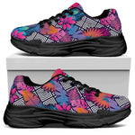 Psychedelic Tropical Aloha Pattern Print Black Chunky Shoes