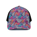 Psychedelic Tropical Aloha Pattern Print Black Mesh Trucker Hat