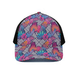 Psychedelic Tropical Aloha Pattern Print Black Mesh Trucker Cap