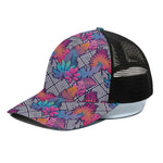 Psychedelic Tropical Aloha Pattern Print Black Mesh Trucker Cap