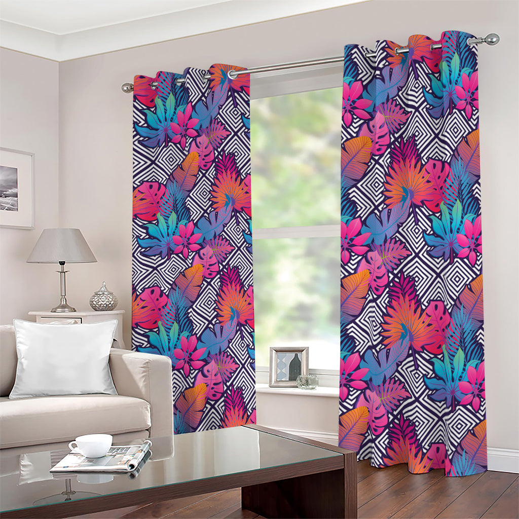 Psychedelic Tropical Aloha Pattern Print Blackout Grommet Curtains