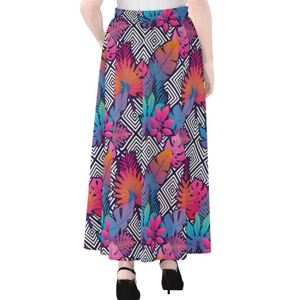 Psychedelic Tropical Aloha Pattern Print Chiffon Maxi Skirt