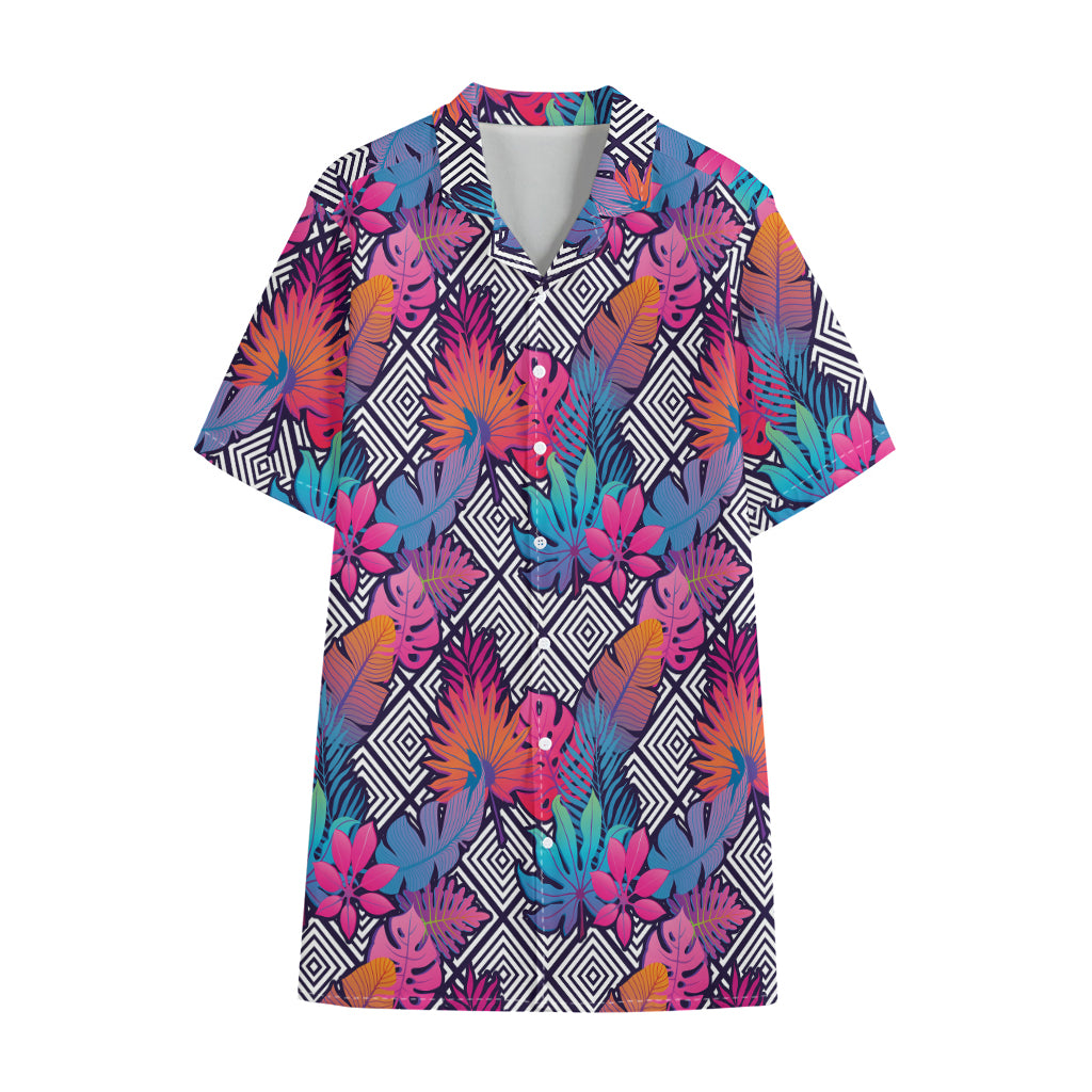 Psychedelic Tropical Aloha Pattern Print Cotton Hawaiian Shirt