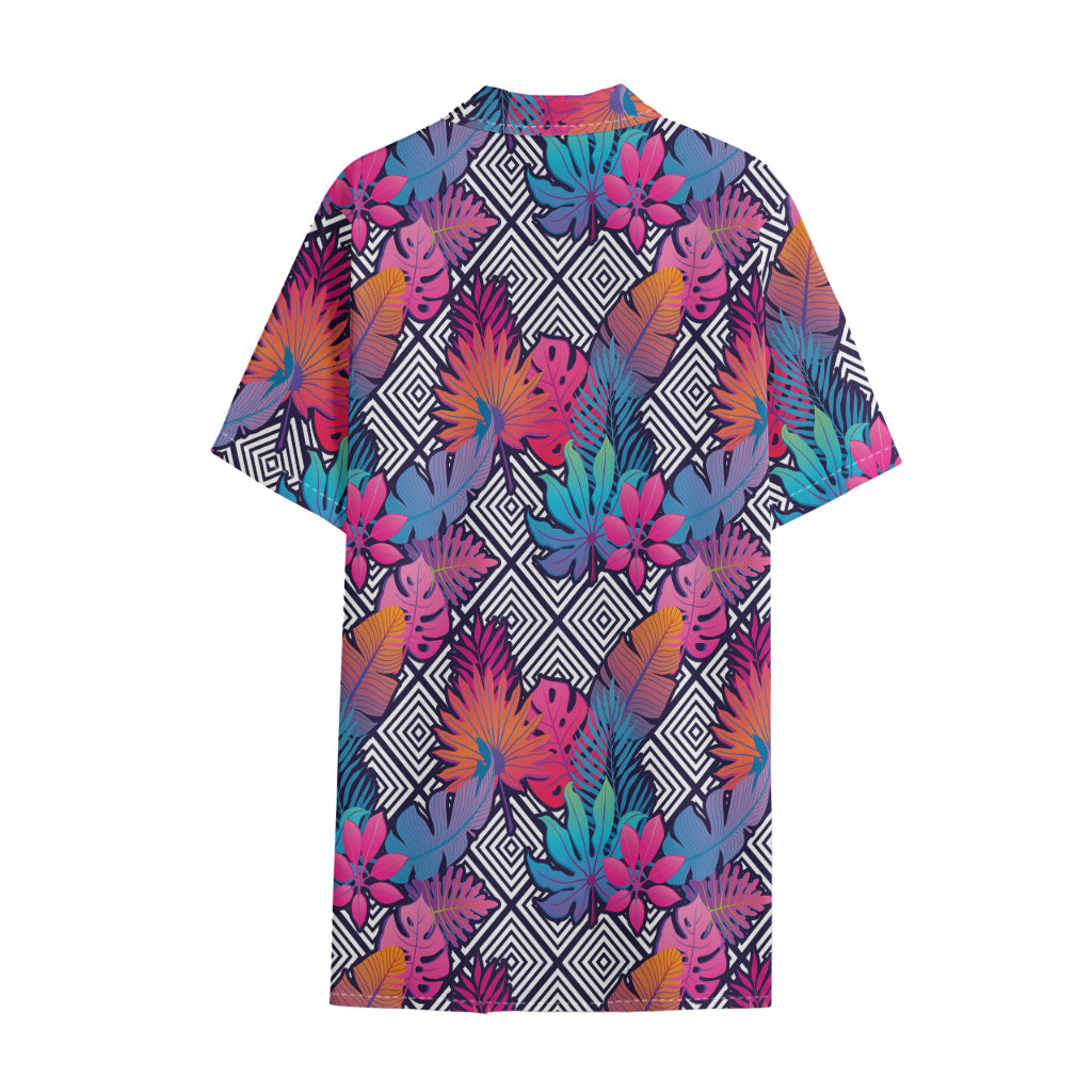 Psychedelic Tropical Aloha Pattern Print Cotton Hawaiian Shirt