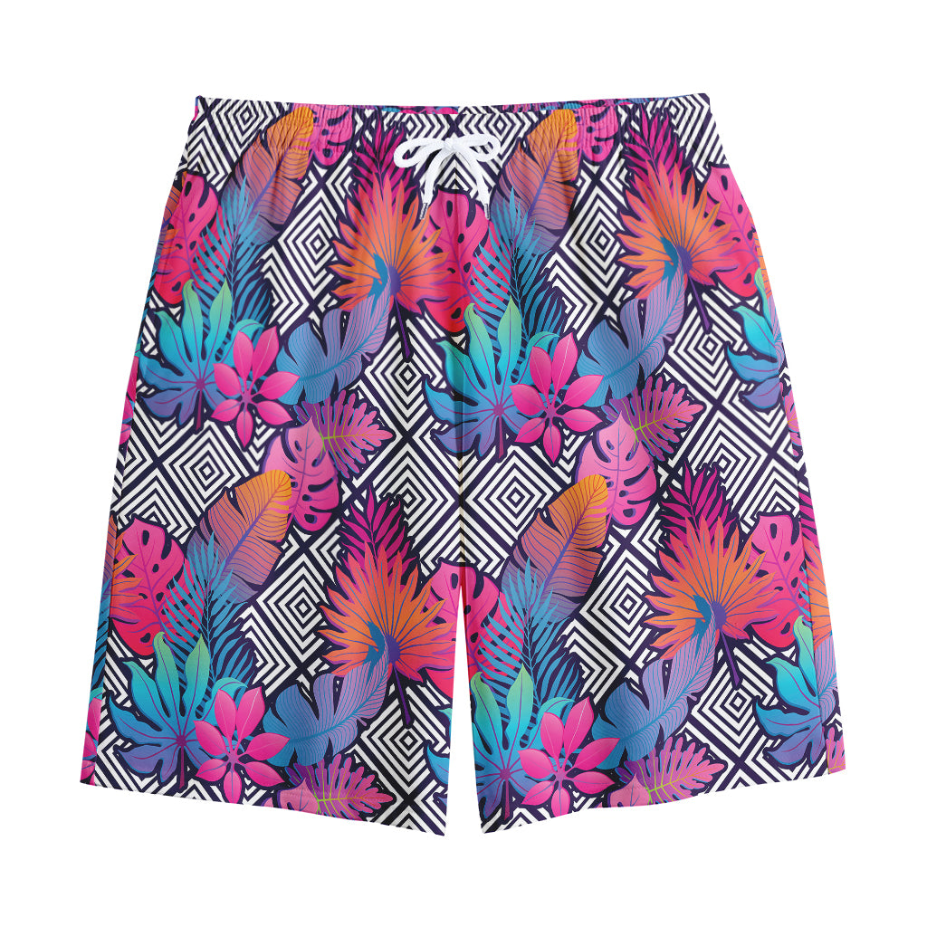Psychedelic Tropical Aloha Pattern Print Cotton Shorts
