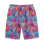 Psychedelic Tropical Aloha Pattern Print Cotton Shorts