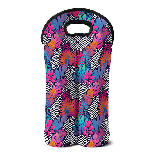 Psychedelic Tropical Aloha Pattern Print Double Neoprene Wine Tote