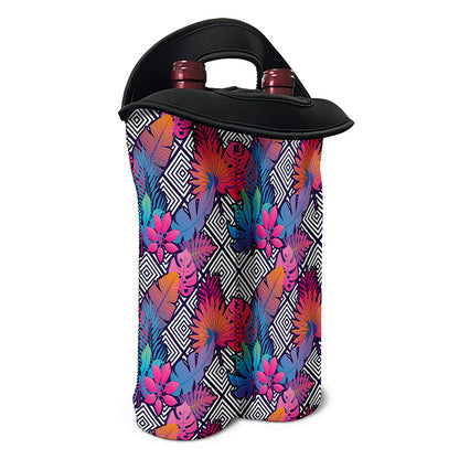 Psychedelic Tropical Aloha Pattern Print Double Neoprene Wine Tote