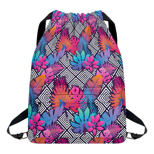 Psychedelic Tropical Aloha Pattern Print Drawstring Backpack