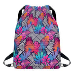 Psychedelic Tropical Aloha Pattern Print Drawstring Backpack