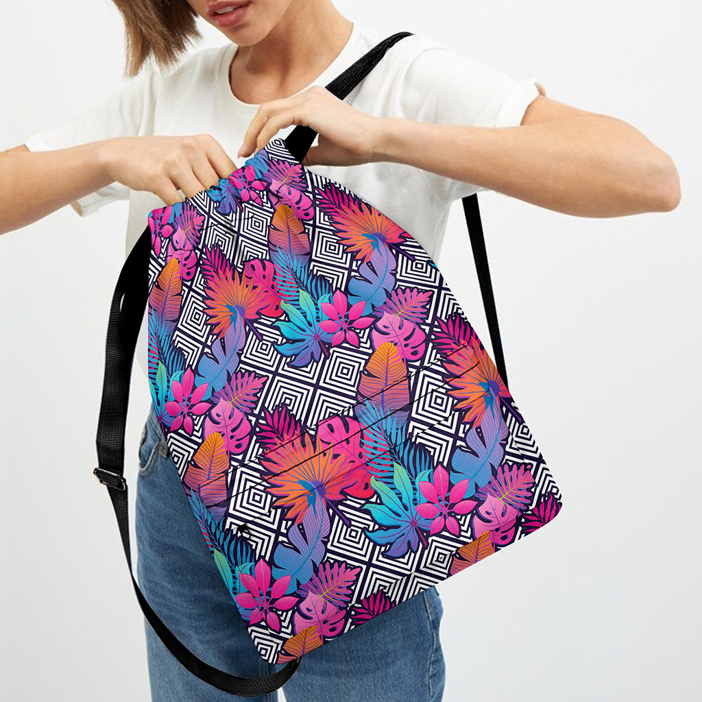 Psychedelic Tropical Aloha Pattern Print Drawstring Backpack