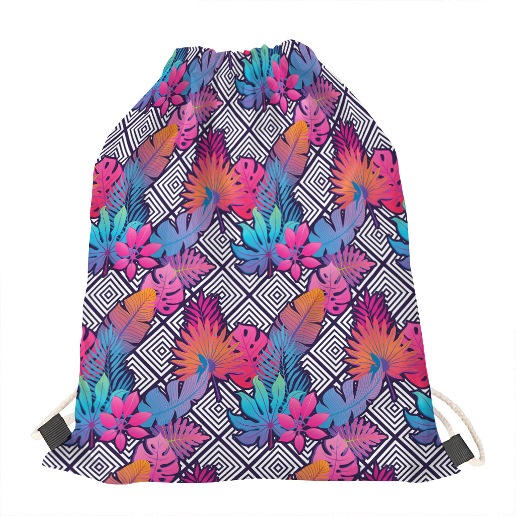 Psychedelic Tropical Aloha Pattern Print Drawstring Bag